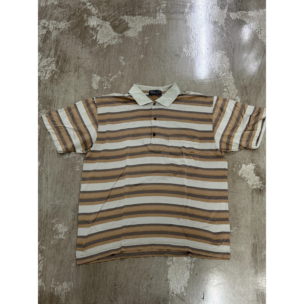 Marco Cipriani Vintage Striped Polo Shirt Mens Sz 5 Brown Tan Made in Italy 0083